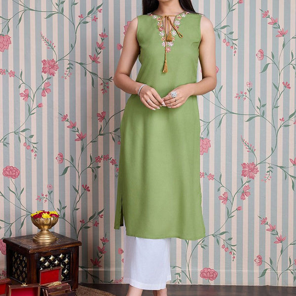 Ode by House of Pataudi Embroidered Thread Work Straight Kurta with Palazzos - Distacart