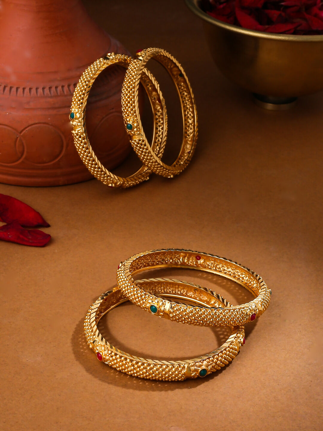NVR Women's Set of 2 Gold-Plated Traditional Bangles - Distacart