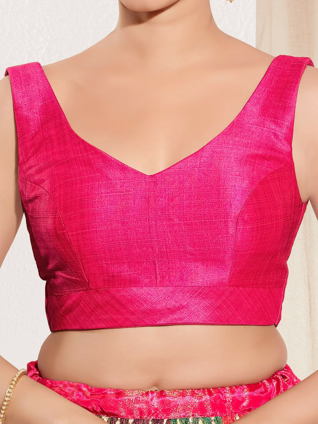 Joban Fashion Dark Pink Mulberry Silk Padded Blouse With Round Neck Sleeveless
