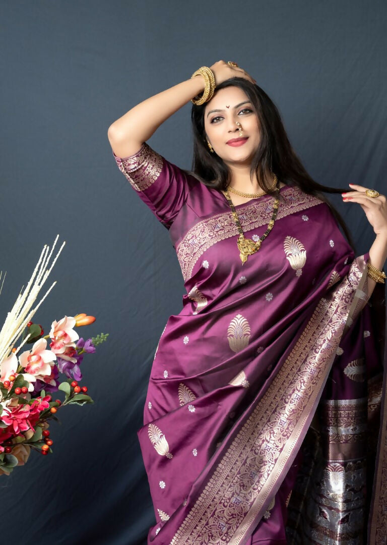 Jyoti Fashion Women's Wine Paithani Silk Zari Woven Saree with Blouse - Distacart