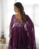 Thumbnail for Joban Fashion Wine Kurta Set Organza Sequin Embroidery Work - Distacart