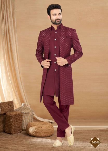Joban Fashion Men's Maroon Heavy Art Silk Plain Indowestern - Distacart