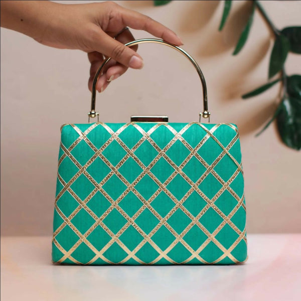 Joban Fashion Gota Patti Fabric Clutch - Green - Dista