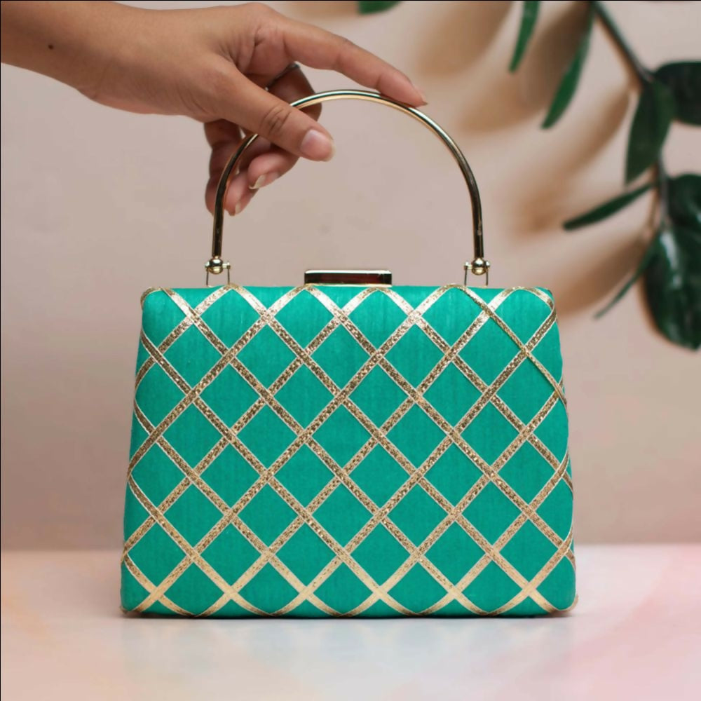 Joban Fashion Gota Patti Fabric Clutch - Green - Dista
