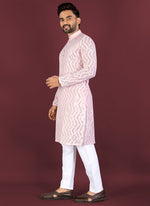 Thumbnail for Prazu Fashion Baby Pink Soft Silk Unique Cross Pattern White Thread Embroidery With Silver Sequence Kurta