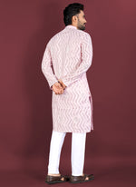 Thumbnail for Prazu Fashion Baby Pink Soft Silk Unique Cross Pattern White Thread Embroidery With Silver Sequence Kurta