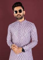 Thumbnail for Prazu Fashion Lavender Soft Silk Unique Cross Pattern White Thread Embroidery With Silver Sequence Kurta