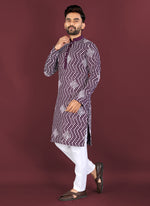 Thumbnail for Prazu Fashion Purple Soft Silk Unique Cross Pattern White Thread Embroidery With Silver Sequence Kurta