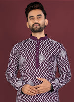 Thumbnail for Prazu Fashion Purple Soft Silk Unique Cross Pattern White Thread Embroidery With Silver Sequence Kurta