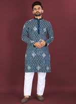 Thumbnail for Prazu Fashion Royal Blue Soft Silk Unique Cross Pattern White Thread Embroidery With Silver Sequence Kurta