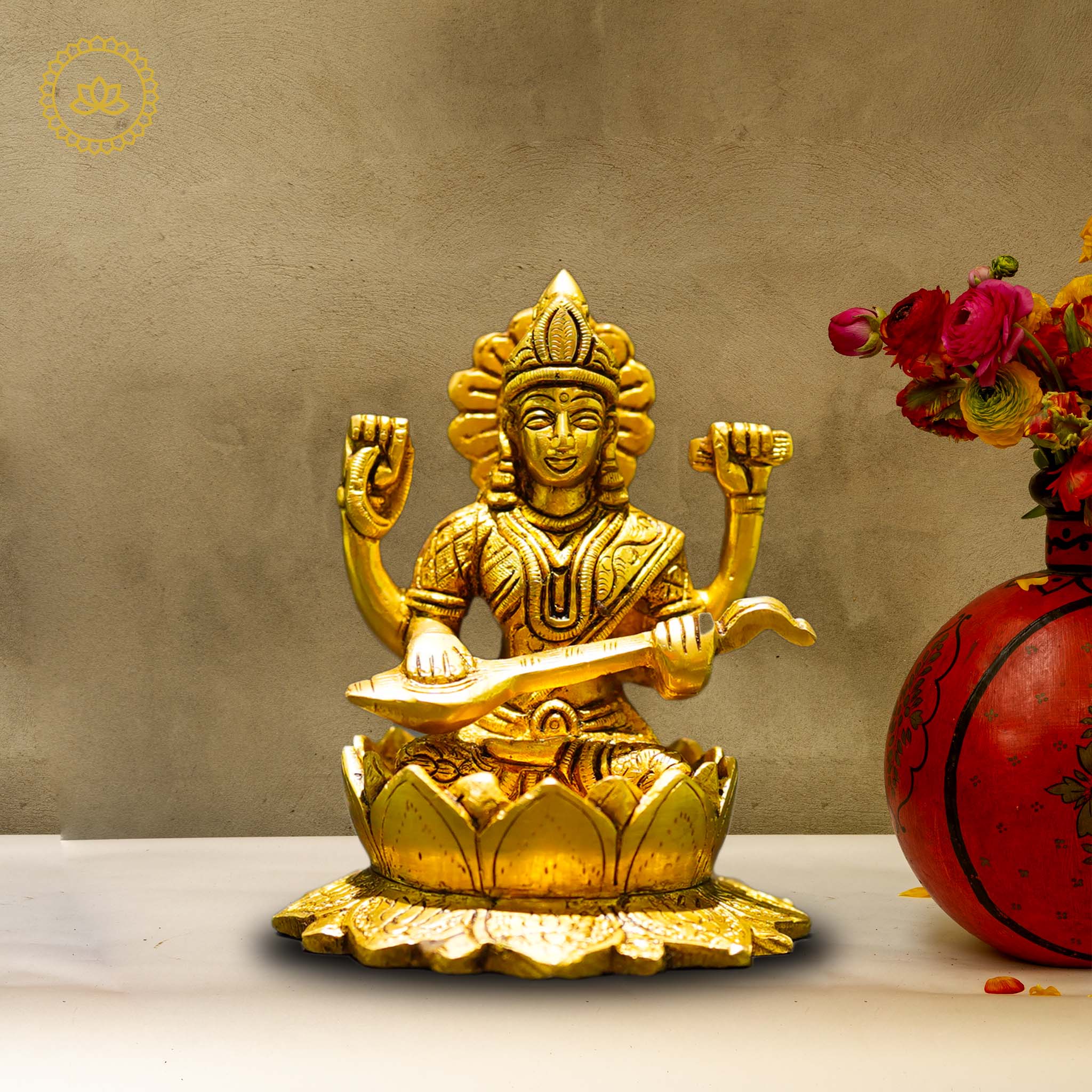 Brass Saraswati Idol - Embodiment of Knowledge and Artistic Inspiration
