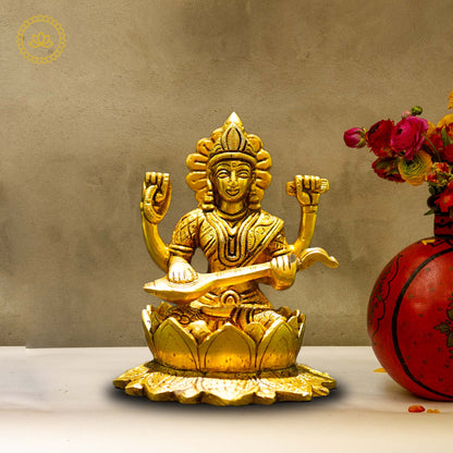 Brass Saraswati Idol - Embodiment of Knowledge and Artistic Inspiration" - Distacart