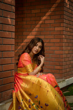 Thumbnail for Jyoti Fashion Women's Coral Paithani Silk Zari Woven Saree with Blouse - Distacart