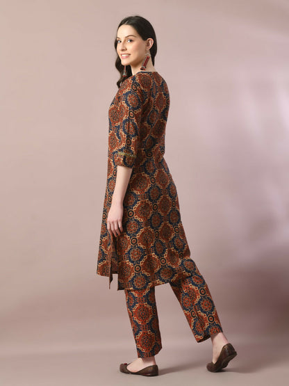 Myshka Women's Multi Printed Cotton Straight Party Kurta Set - Distacart