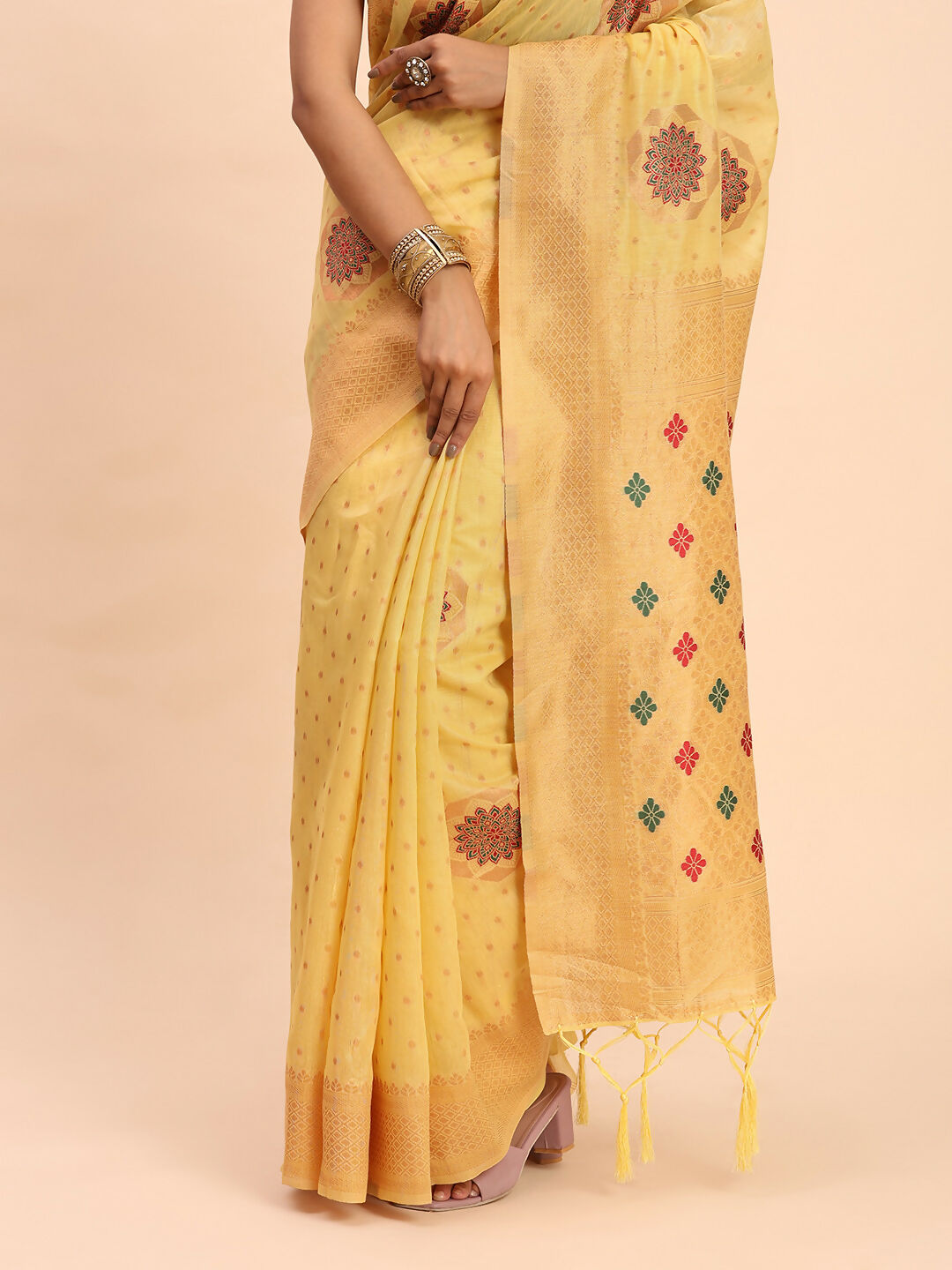 Astita Linen Cotton Yellow Saree