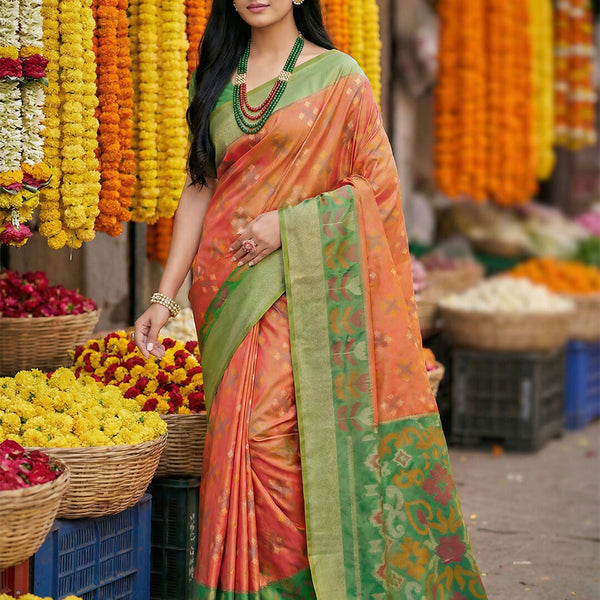 Shree Shyam Fashion Orange Pochampally Silk Saree - Distacart