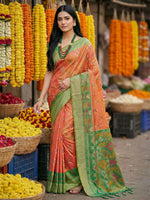 Thumbnail for Shree Shyam Fashion Orange Pochampally Silk Saree - Distacart
