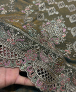 Thumbnail for KC Heavy Embroidery Worked Two Ton Moss Silk Grey Suit For Women - Dista