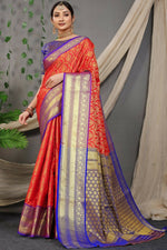Thumbnail for Jyoti Fashion Women's Red Kanjivaram Silk Zari Woven Saree with Blouse - Distacart