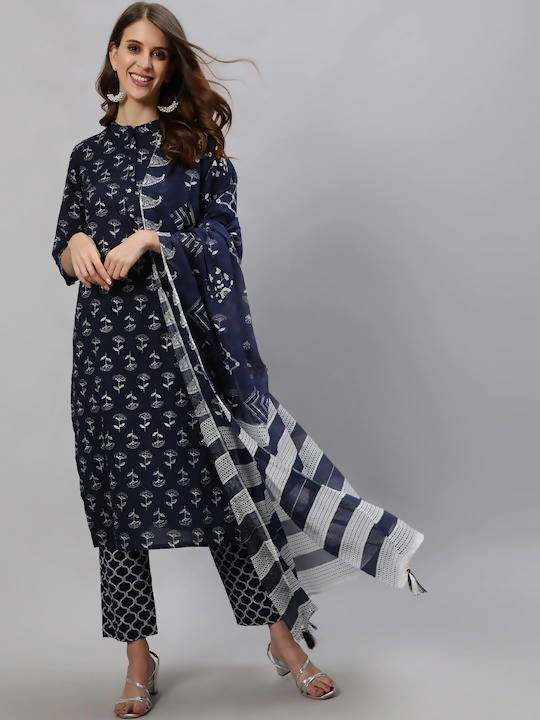 Anubhutee Blue Printed Kurta with Trousers & Dupatta - Distacart