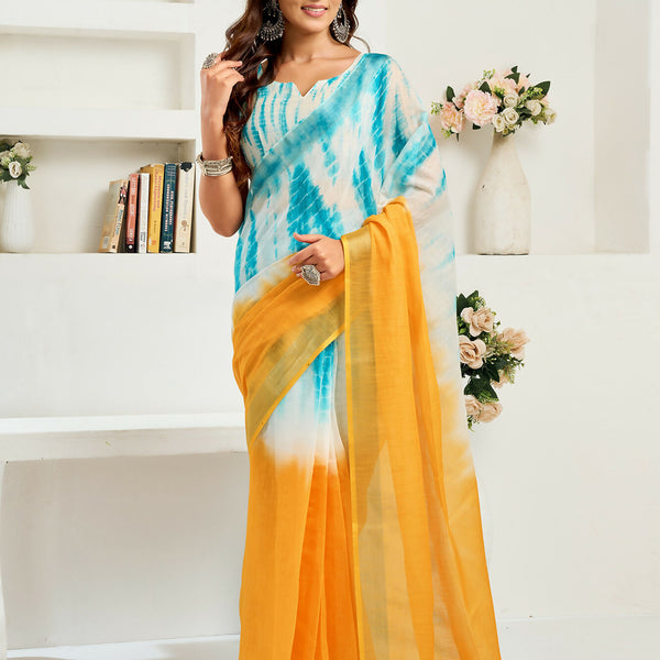 Vastranavya Multi Digital Printed Linen Ready To Wear Designer Saree with Unstitched Blouse - Distacart
