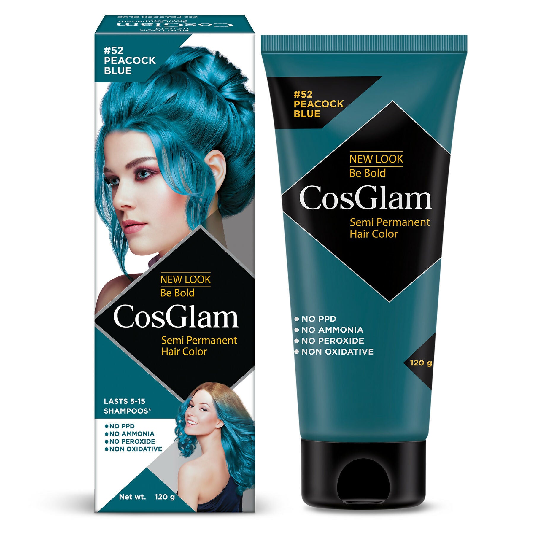 Cosglam Semi Permanent Hair Color for Women & Men (#52 Peacock Blue) - Distacart