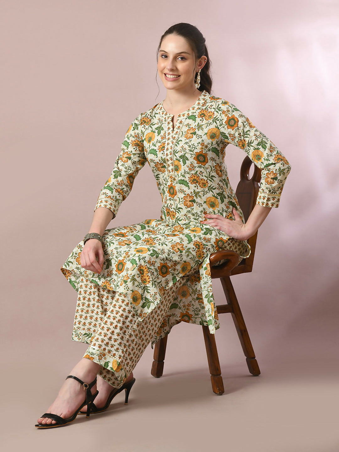 Myshka Women's Multi Printed Cotton Straight Party Kurta Set - Distacart
