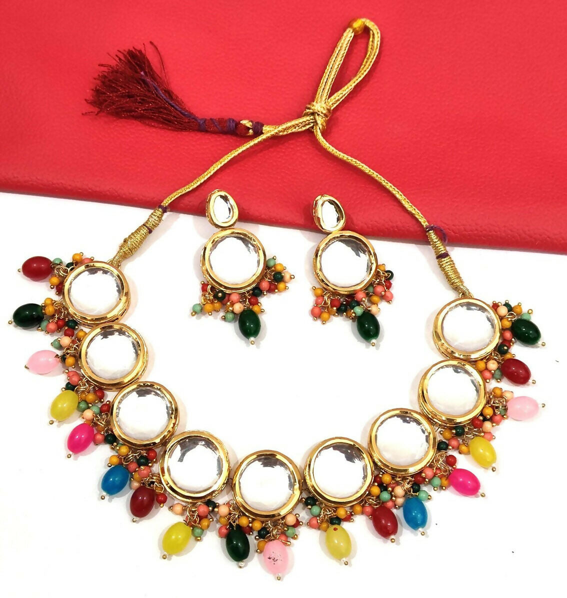 Joban Fashion Hand Made High Quality Gold Plated Base Metal Alloy Kundan Stone Studded Kundan Jewellery Set - Distacart