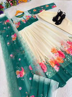 Thumbnail for Teeya Creation Womens New Fancy Fox Georgette Heavy Quality Fabric With Handwork Teal Gown Set - Dista