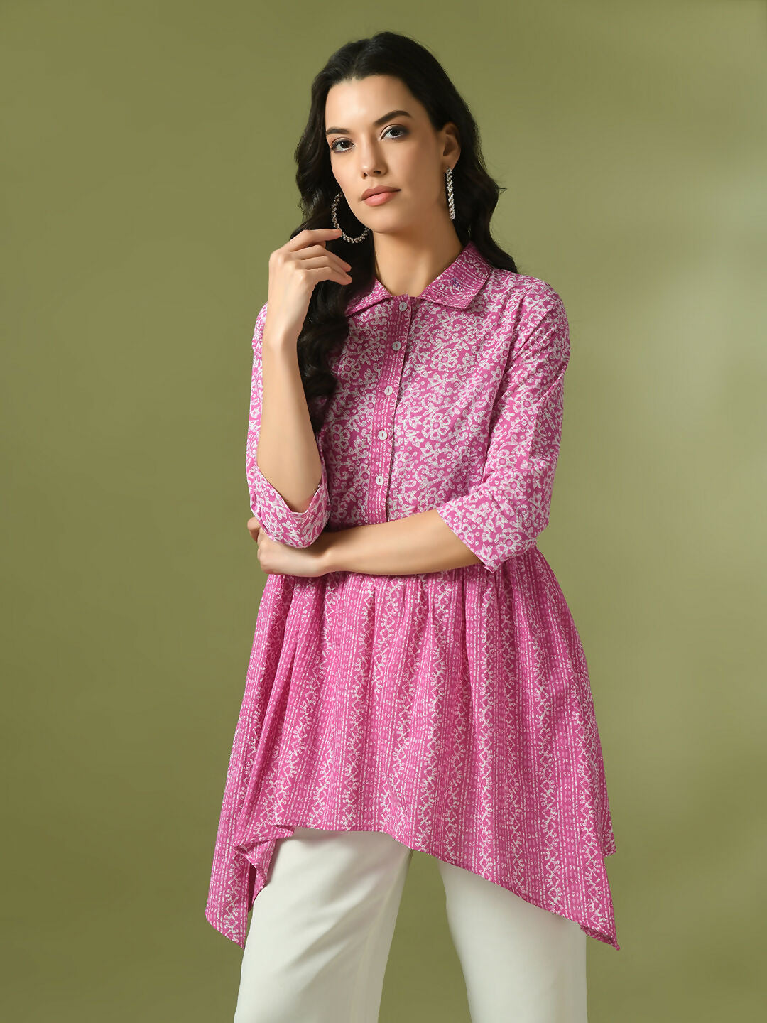 Myshka Women's Pink Embellished Cotton Gathered Party Empire Top - Distacart