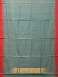 Thumbnail for Sea Blue Khadi Cotton Handloom Plain Saree with Temple Border Design - Global Threads - Distacart