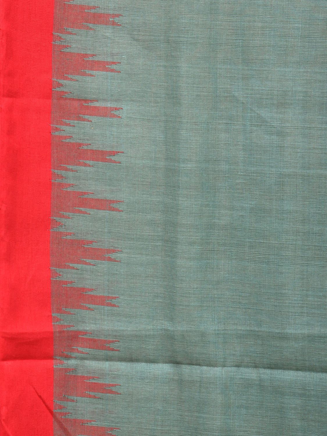 Sea Blue Khadi Cotton Handloom Plain Saree with Temple Border Design - Global Threads - Distacart