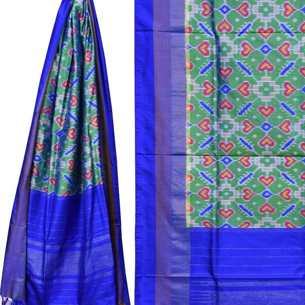 Sea Green and Blue Pochampally Ikat Silk Handloom Dupatta with All Over Design - Global Threads - Distacart