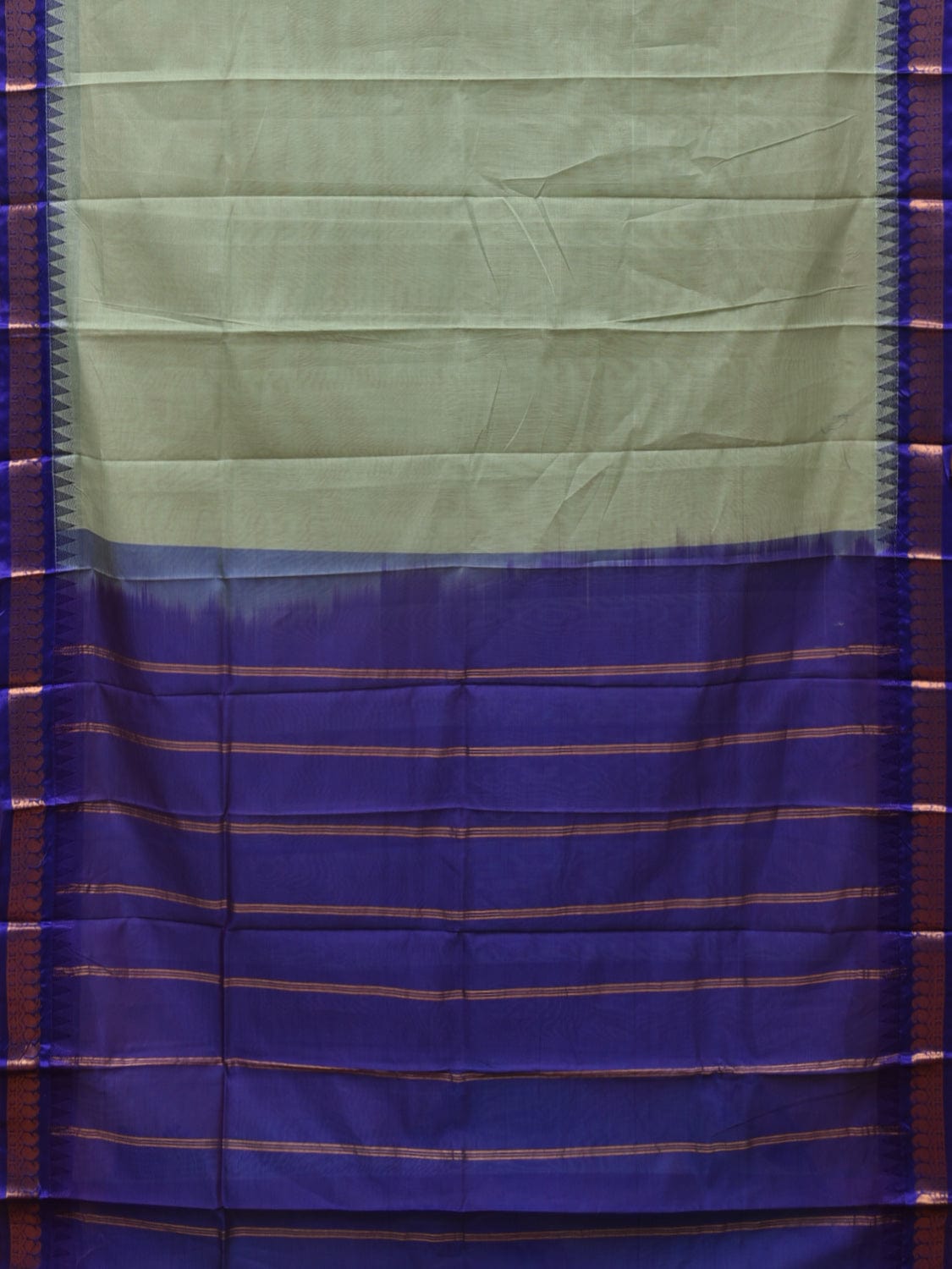 Sea Green and Dark Blue Gadwal Cotton Plain Saree with Small Border Design No Blouse - Global Threads - Distacart