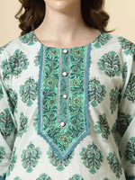Thumbnail for Yufta Sea Green And White Cotton Cutdana Work Kurta Set With Pant & Dupatta