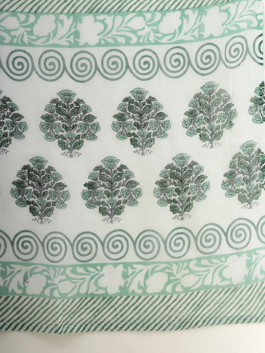Yufta Sea Green And White Cotton Cutdana Work Kurta Set With Pant & Dupatta