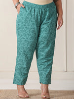 Thumbnail for Yufta Sea Green And White Cotton Cutdana Work Plus Size Kurta Set With Pant & Dupatta