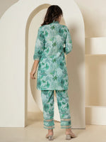 Thumbnail for Yufta Sea Green Cotton Schiffli Co-Ord Set With Lace Detailing