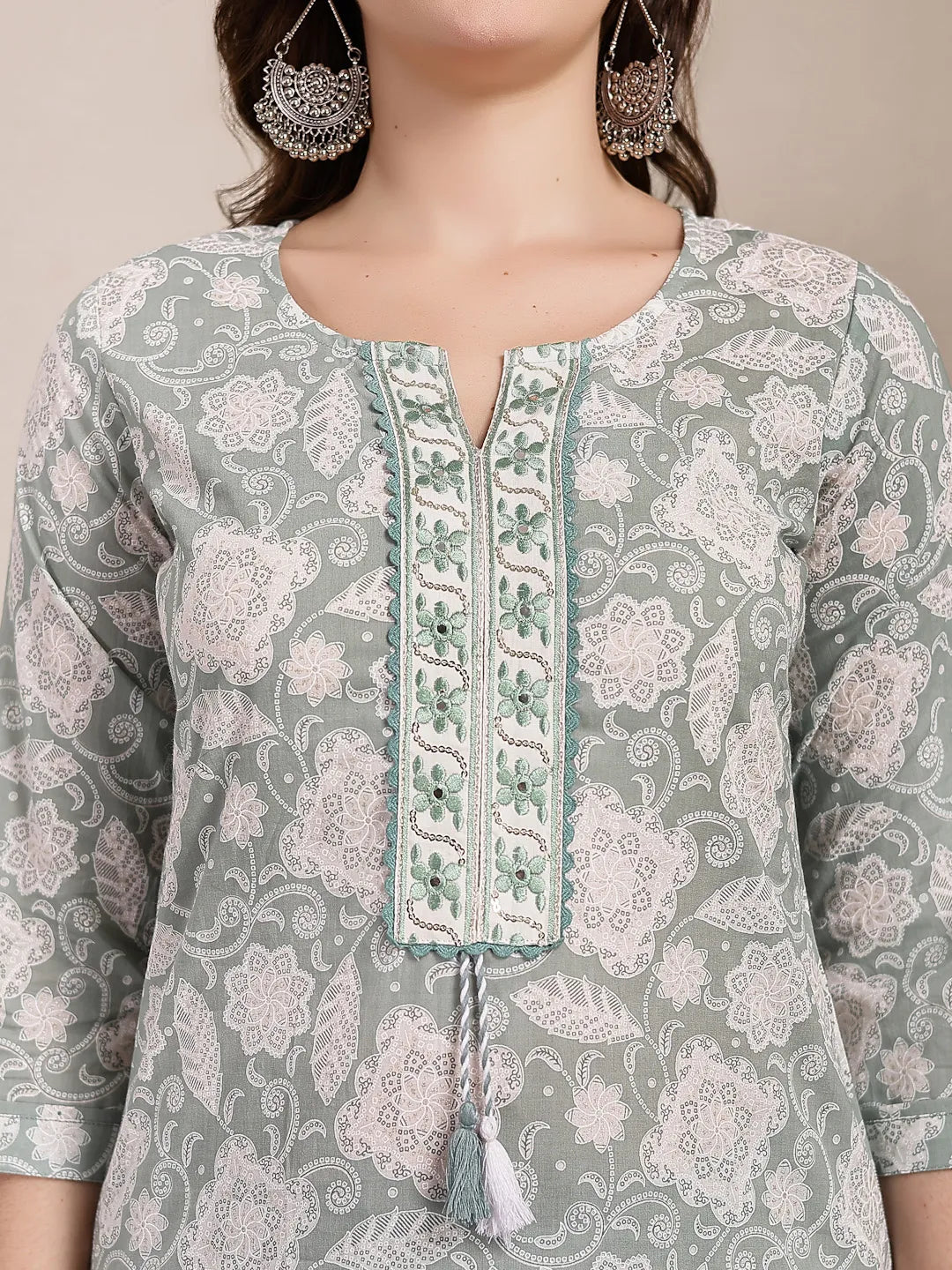 Yufta Sea Green Ethnic Motifs Print Straight Kurta Trouser Dupatta Set