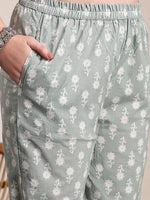 Thumbnail for Yufta Sea Green Ethnic Motifs Print Straight Kurta Trouser Dupatta Set