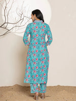 Thumbnail for Yufta Sea Green Sequins_Work Cotton Straight Kurta & Trousers Set