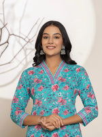 Thumbnail for Yufta Sea Green Sequins_Work Cotton Straight Kurta & Trousers Set