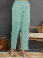 Thumbnail for Yufta Sea Green Mirror_Work Cotton Anarkali Kurta Duppta Set