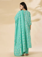 Thumbnail for Yufta Sea Green Pure Cotton Anarkali Dupatta Pant Set