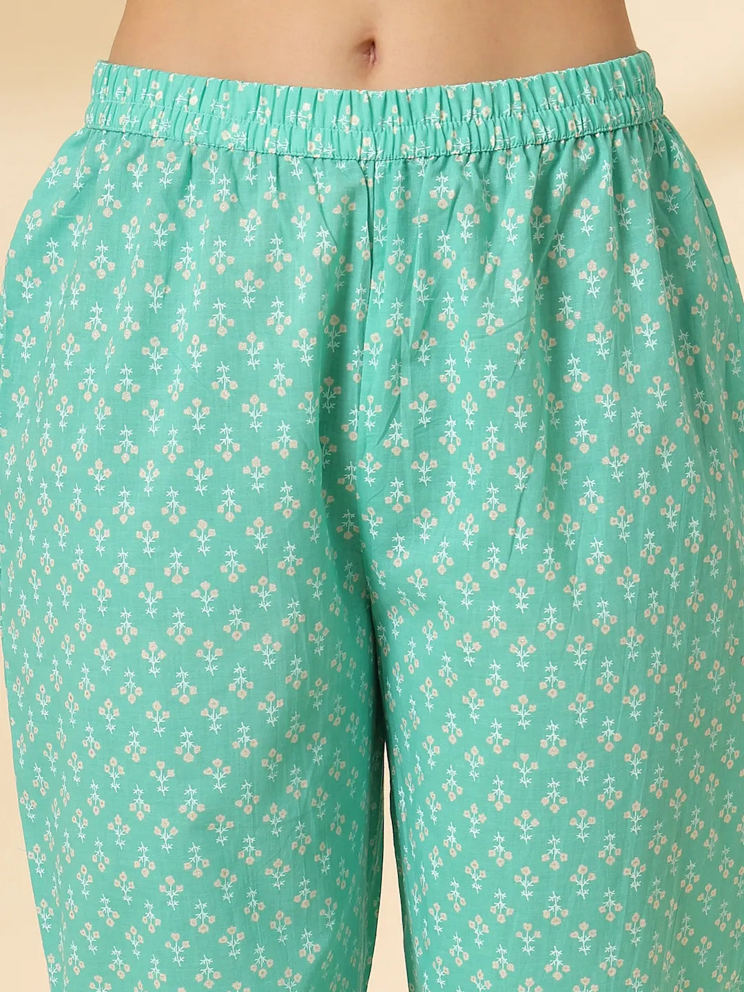 Yufta Sea Green Pure Cotton Anarkali Dupatta Pant Set