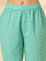 Thumbnail for Yufta Sea Green Pure Cotton Anarkali Dupatta Pant Set