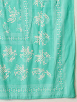 Thumbnail for Yufta Sea Green Pure Cotton Anarkali Dupatta Pant Set