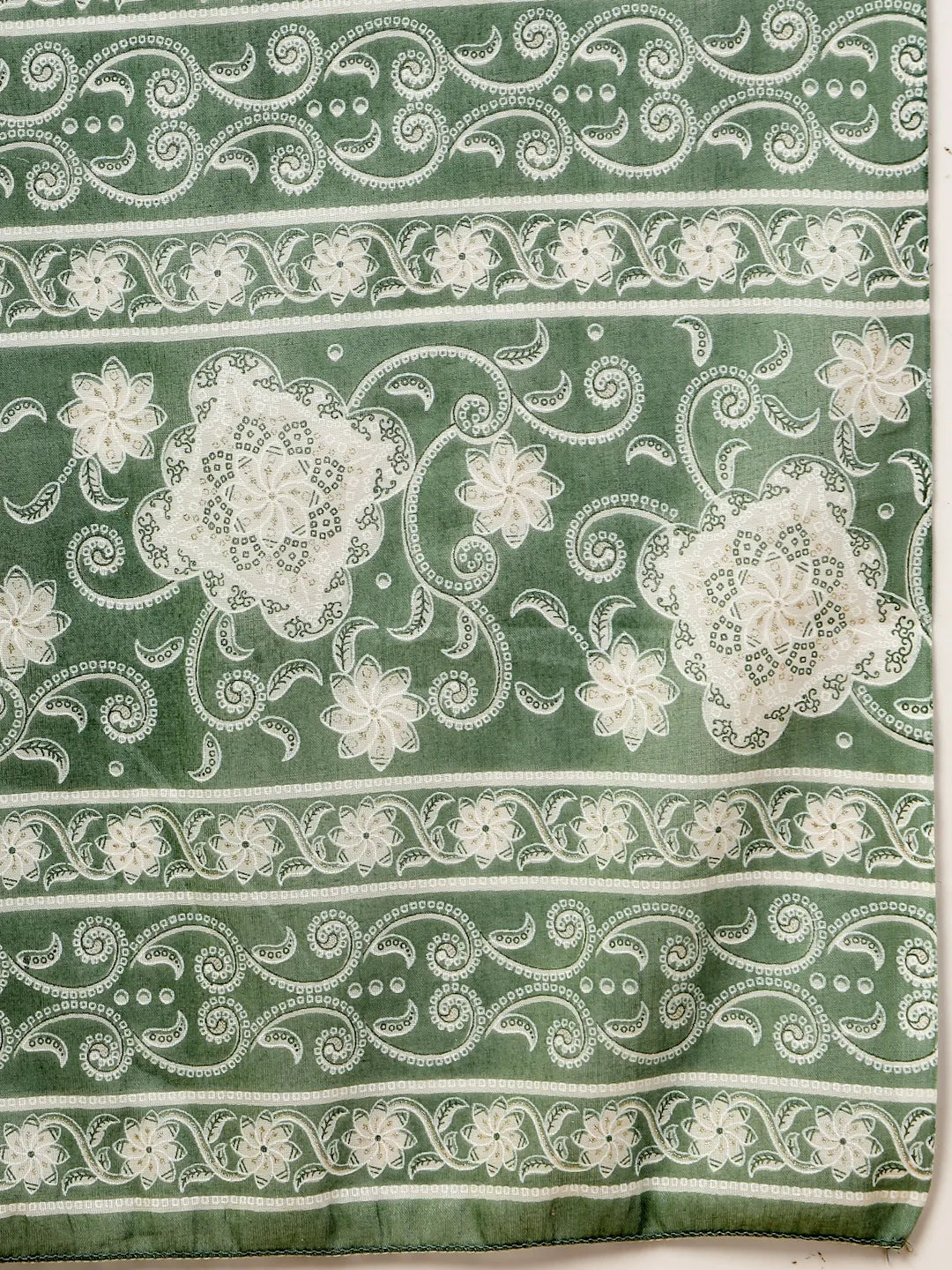 Yufta Sea Green Pure Cotton FloralLace Work Kurta Dupatta Pant Set