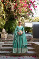 Thumbnail for Evanik Women Pure Chanderi Plain With Zari Weaving Work Border Stitched Lehenga With Unstitched Blouse Dupatta(Up to 42)
