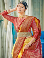 Thumbnail for Astita Linen Cotton Yellow Saree